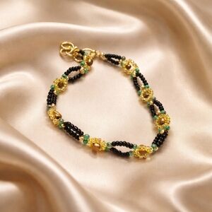 Boho Beaded Bracelet Sunflower Jewelry Gold Clasp  Dainty Minimalist  Adjustable